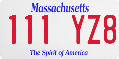 MA license plate 111YZ8