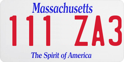 MA license plate 111ZA3
