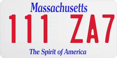 MA license plate 111ZA7