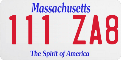 MA license plate 111ZA8