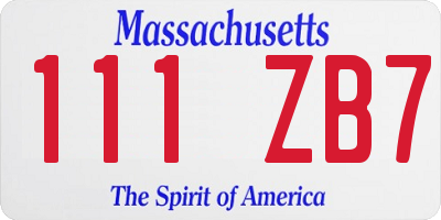 MA license plate 111ZB7