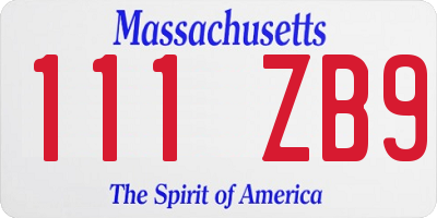 MA license plate 111ZB9