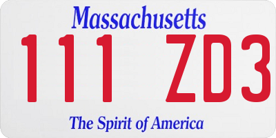 MA license plate 111ZD3