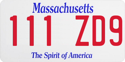 MA license plate 111ZD9