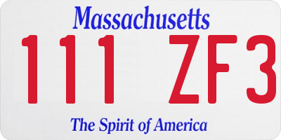 MA license plate 111ZF3