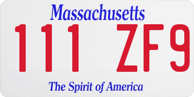 MA license plate 111ZF9