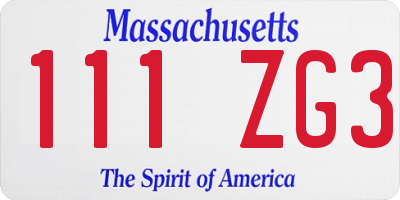 MA license plate 111ZG3