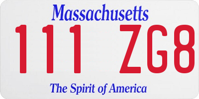 MA license plate 111ZG8
