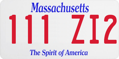 MA license plate 111ZI2