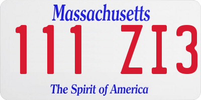 MA license plate 111ZI3