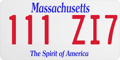 MA license plate 111ZI7