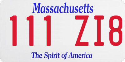 MA license plate 111ZI8