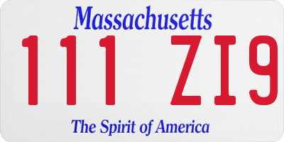 MA license plate 111ZI9