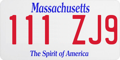 MA license plate 111ZJ9