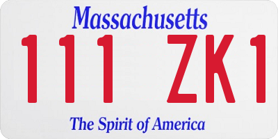 MA license plate 111ZK1