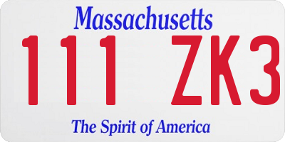 MA license plate 111ZK3