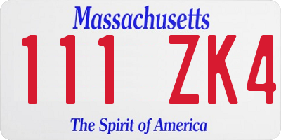 MA license plate 111ZK4