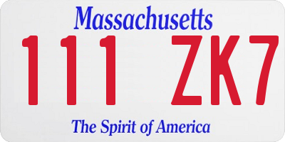 MA license plate 111ZK7