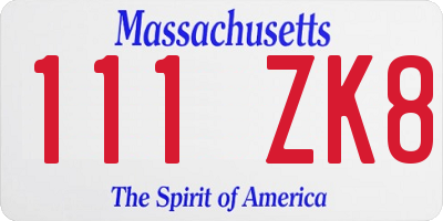 MA license plate 111ZK8