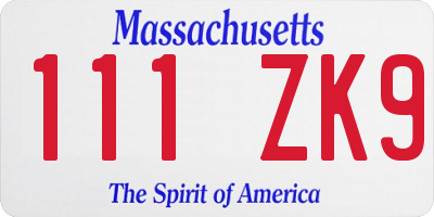 MA license plate 111ZK9
