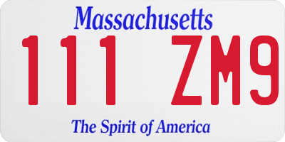 MA license plate 111ZM9