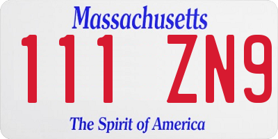 MA license plate 111ZN9