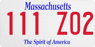 MA license plate 111ZO2
