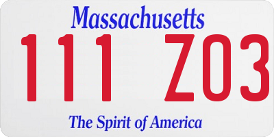 MA license plate 111ZO3