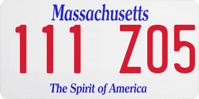 MA license plate 111ZO5