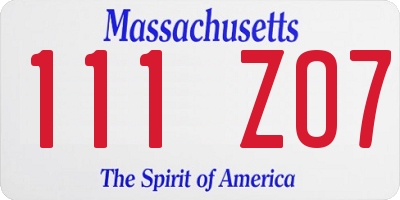 MA license plate 111ZO7