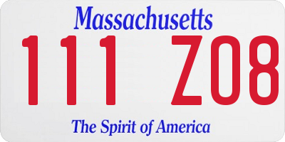 MA license plate 111ZO8