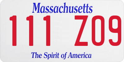 MA license plate 111ZO9