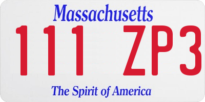 MA license plate 111ZP3