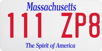 MA license plate 111ZP8
