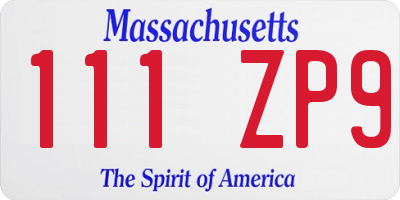 MA license plate 111ZP9