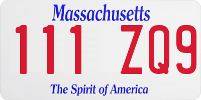 MA license plate 111ZQ9