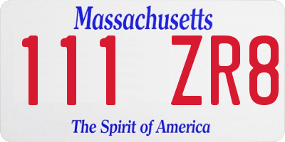 MA license plate 111ZR8