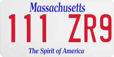 MA license plate 111ZR9
