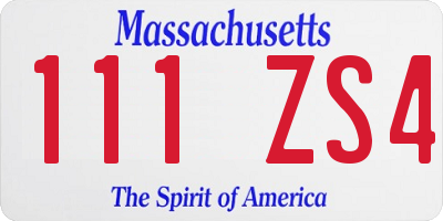 MA license plate 111ZS4