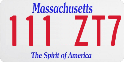 MA license plate 111ZT7