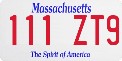 MA license plate 111ZT9