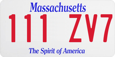 MA license plate 111ZV7
