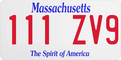 MA license plate 111ZV9