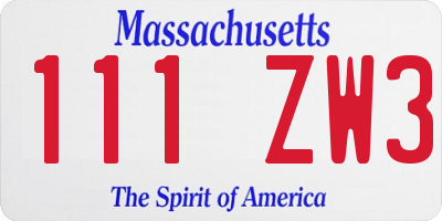 MA license plate 111ZW3