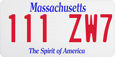 MA license plate 111ZW7