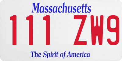 MA license plate 111ZW9