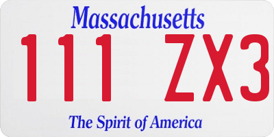 MA license plate 111ZX3