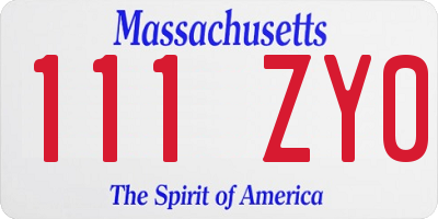 MA license plate 111ZY0