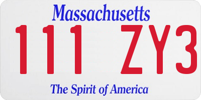 MA license plate 111ZY3