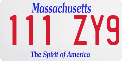 MA license plate 111ZY9